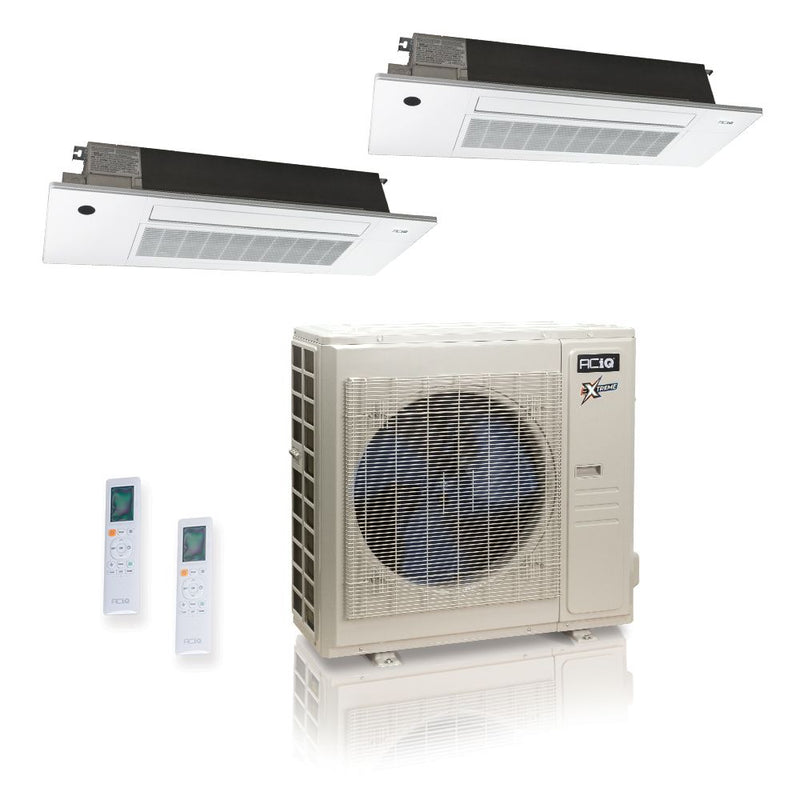 36,000 BTU ACiQ Extreme 23 SEER2 Dual Zone Slim Ceiling Casette Mini Split Heat Pump System - R454B | 230V - 12 + 12