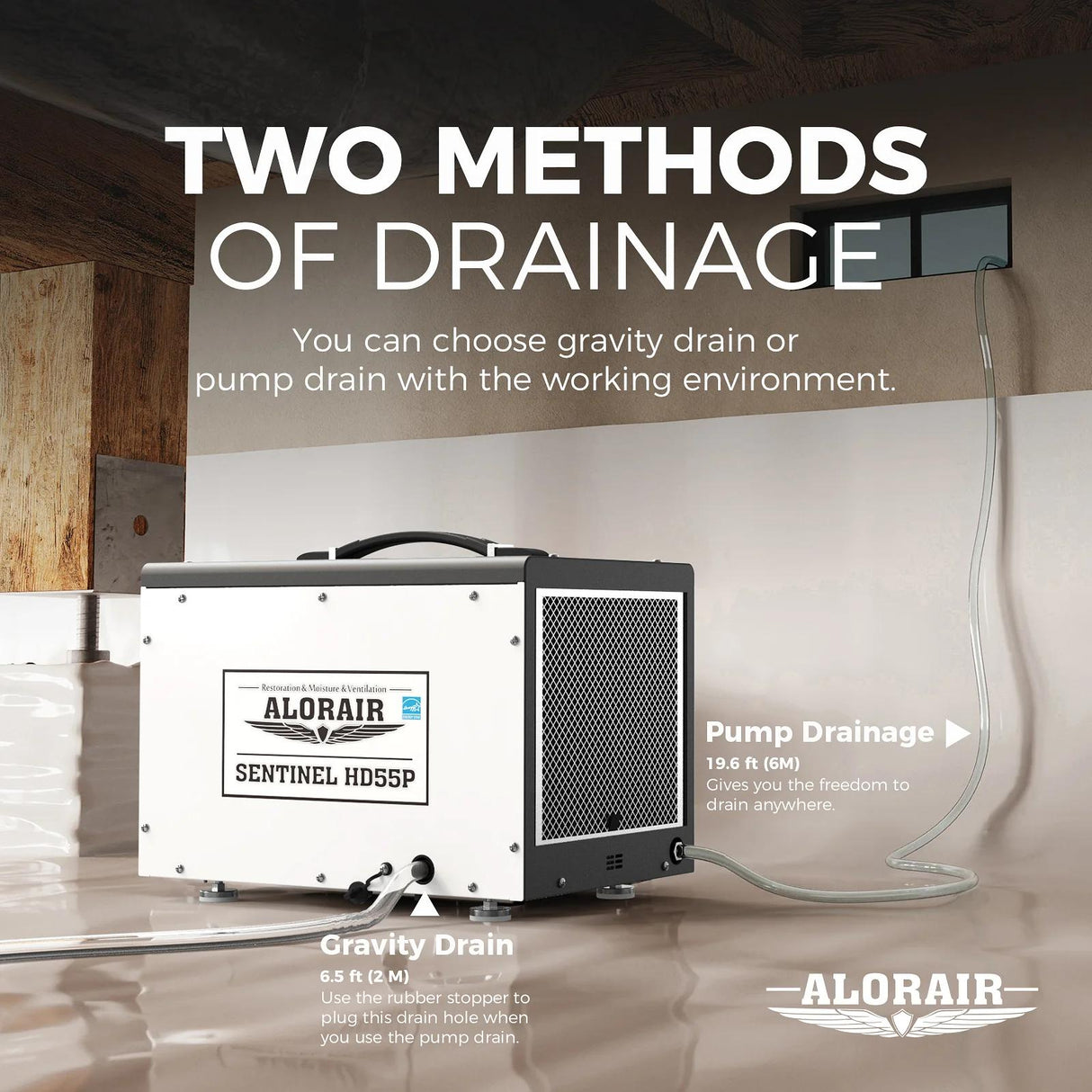 AlorAir Sentinel HD55P Dehumidifier with Pump and Drain Hose | 120 PPD, Auto Defrost, Humidity Control | Size for 1500 sq.ft