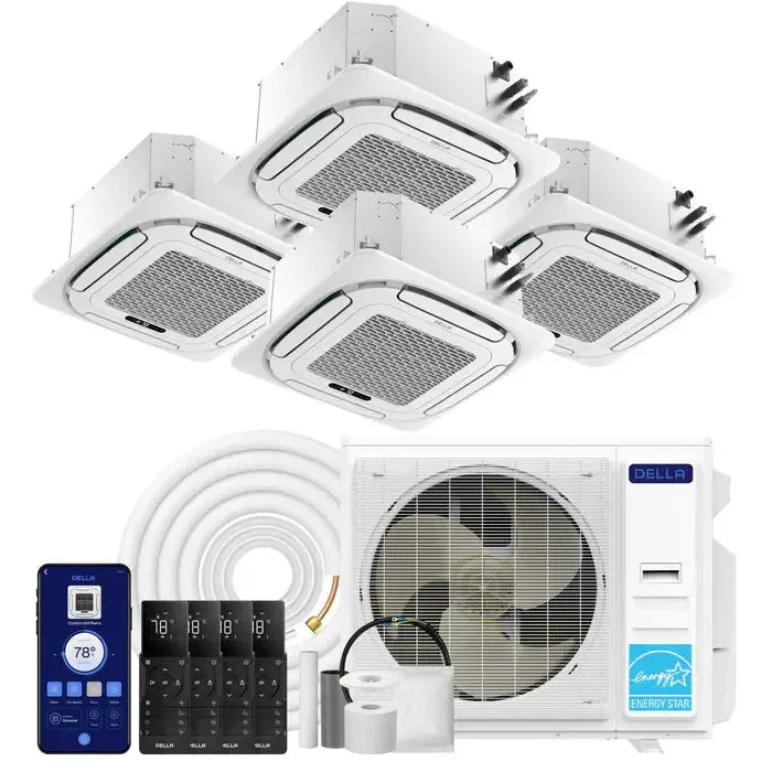 DELLA 42000 BTU Quad-Zone Ceiling Cassette Mini Split AC (9K+9K+9K+24K) - Up to 2700 Sq.Ft.