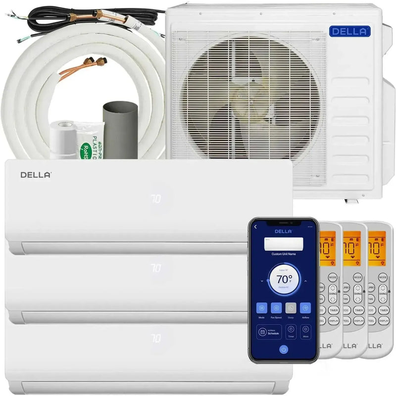 DELLA Vario Series 27000 BTU Tri-Zone Mini Split AC - Cools Up to 1800 Sq.Ft, 9K+9K+18K