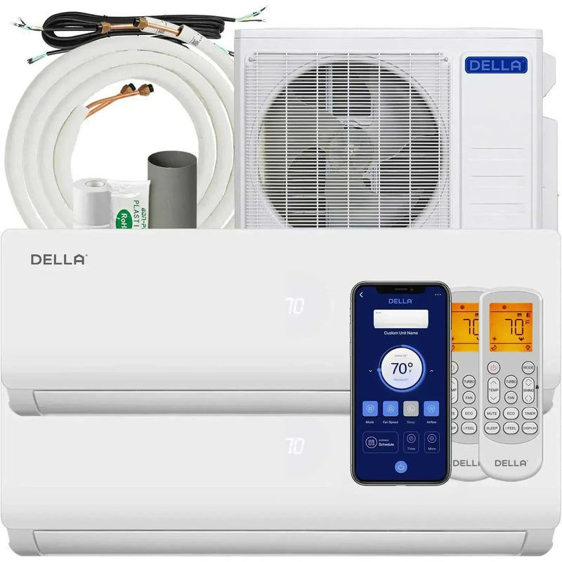 DELLA Versa Series 18000 BTU Dual Zone Mini Split AC 12K+12K Up to 1100 Sq.Ft. / Install Kits Included
