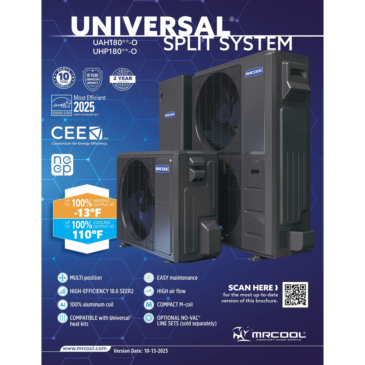 MRCOOL® Universal Series 2 Ton 24,000 BTU 18.6 SEER2 Central Heat Pump Inverter Split System - R-454B - Multi-position