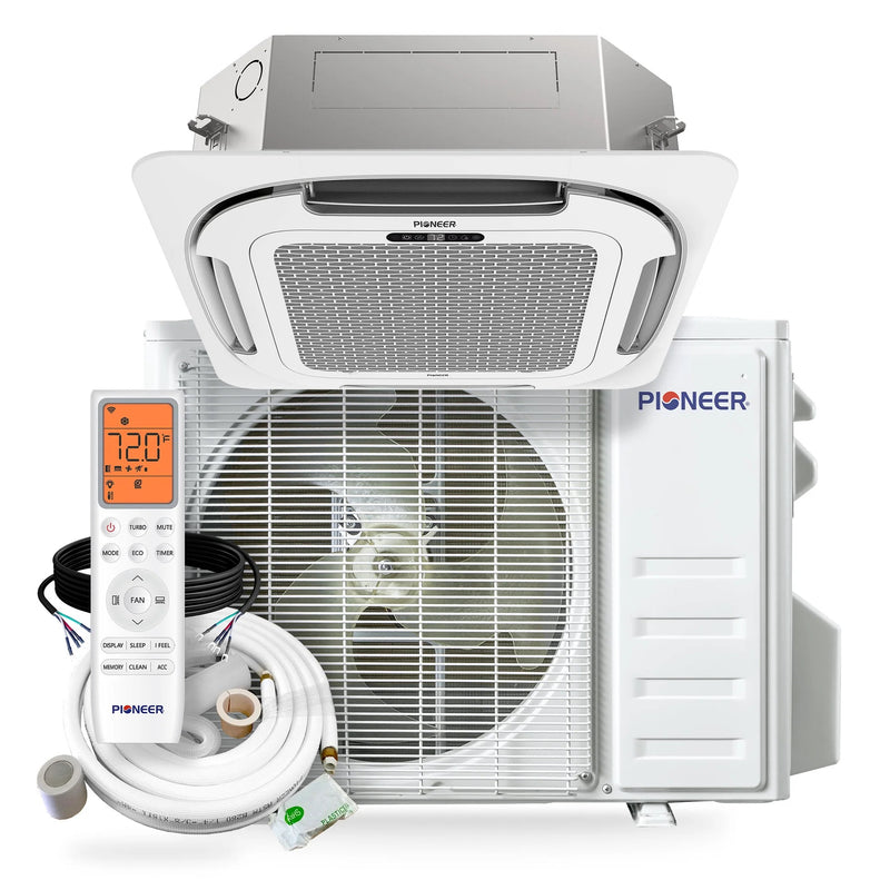 Pioneer® Quantum Ultra™ 24,000 BTU 22.5 SEER2 230V Ceiling Cassette Ductless Mini-Split Air Conditioner Inverter Heat Pump Full Set