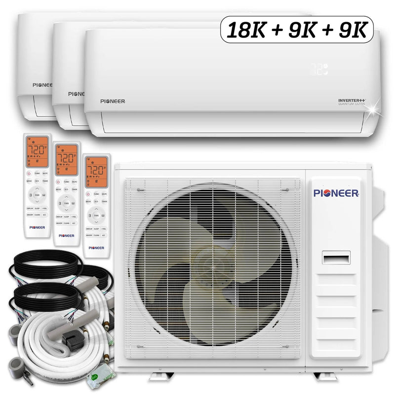 Triple Split 36000 BTU 3-Ton Quantum Ultra Wi-Fi 22.5 SEER2 Energy-Star Multi (3) Zone Wall Mount Air Conditioner Heat Pump 230-Volt