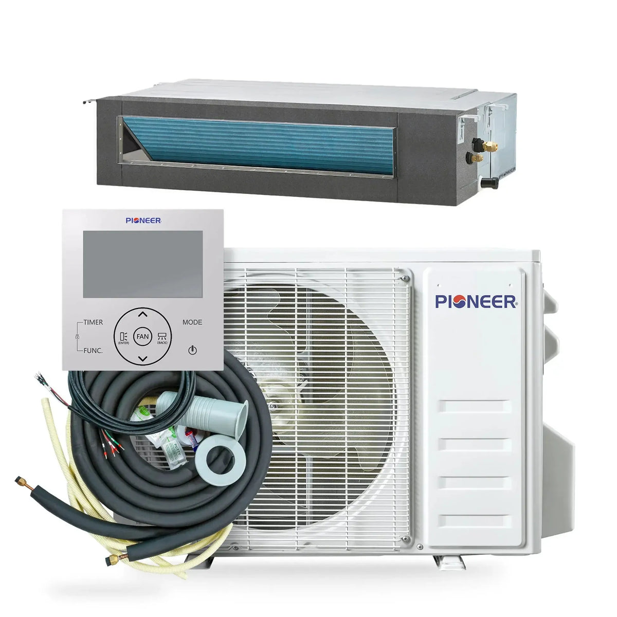 Pioneer® Quantum Ultra™ 12,000 BTU 18.5 SEER2 230V Ceiling Concealed Ducted Mini-Split Air Conditioner Inverter Heat Pump Full Set - RYT012GLSI24RL-10S-RYT012GLSI24RL-16S-RYT012GLSI24RL-25S-RYT012GLSI24RL-33S-RYT012GLSI24RL-50S  Mini Split Systems Direct