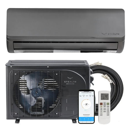 12,000 BTU 22.5 SEER Stealth Solar Ready Single Zone Wall Mount Mini Split System w/ 16ft Line Set R32 | 115V - S-12W-ACDC230 / S-12Z-ACDC230  Mini Split Systems Direct