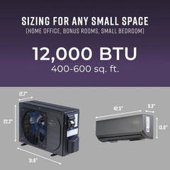 12,000 BTU 22.5 SEER Stealth Solar Ready Single Zone Wall Mount Mini Split System w/ 16ft Line Set R32 | 115V - S-12W-ACDC230 / S-12Z-ACDC230  Mini Split Systems Direct