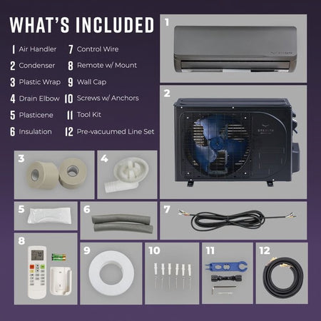 12,000 BTU 22.5 SEER Stealth Solar Ready Single Zone Wall Mount Mini Split System w/ 16ft Line Set R32 | 115V - S-12W-ACDC230 / S-12Z-ACDC230  Mini Split Systems Direct