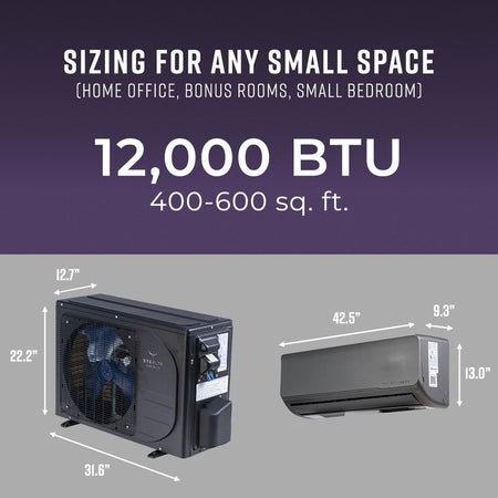 12,000 BTU 22.5 SEER Stealth Solar Ready Single Zone Wall Mount Mini Split System w/ 16ft Line Set R32 | 115V