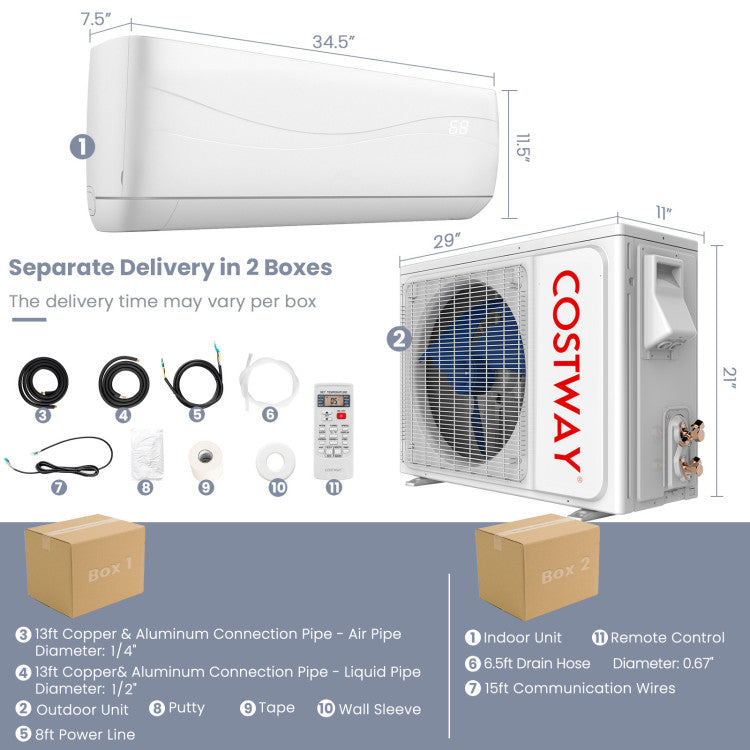 Costway 12000 BTU 20 SEER2 115V Ductless Mini Split Air Conditioner