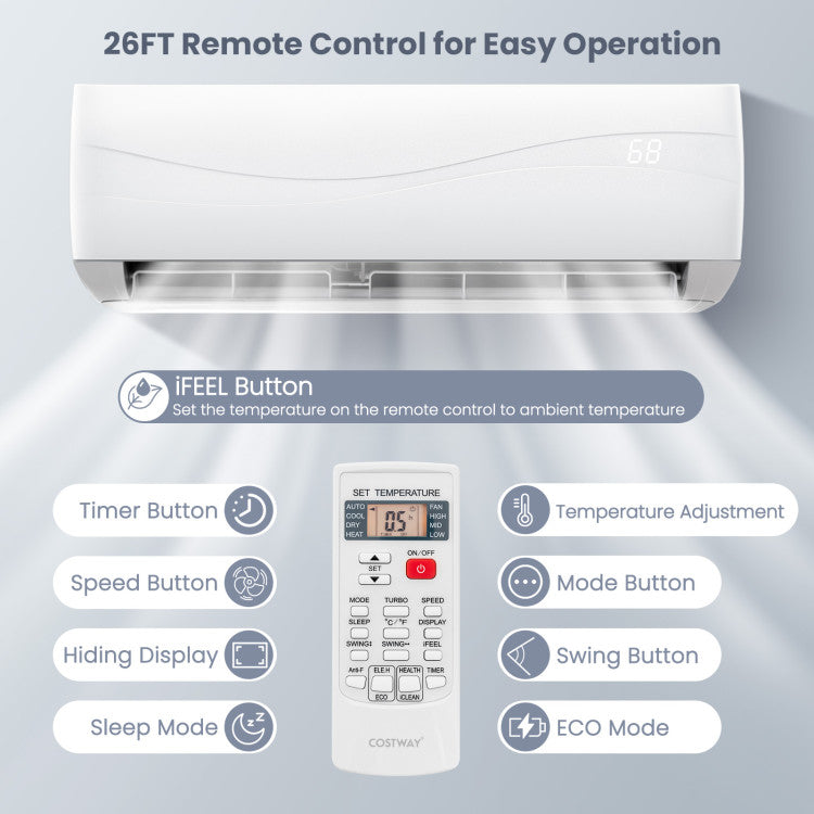 Costway 12000 BTU 20 SEER2 115V Ductless Mini Split Air Conditioner