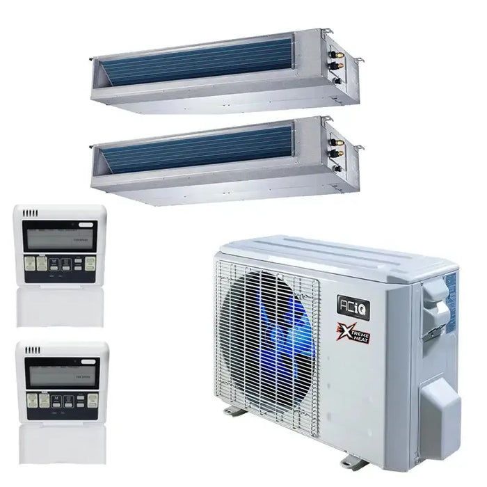 18,000 BTU 22.3 SEER2 ACiQ 2-Zone Concealed Duct Mini Split System w/ Extreme Heat - 9+9 - ACIQ-18Z-HH-M2B / 2-ACIQ-09CD-HH-MB  Mini Split Systems Direct