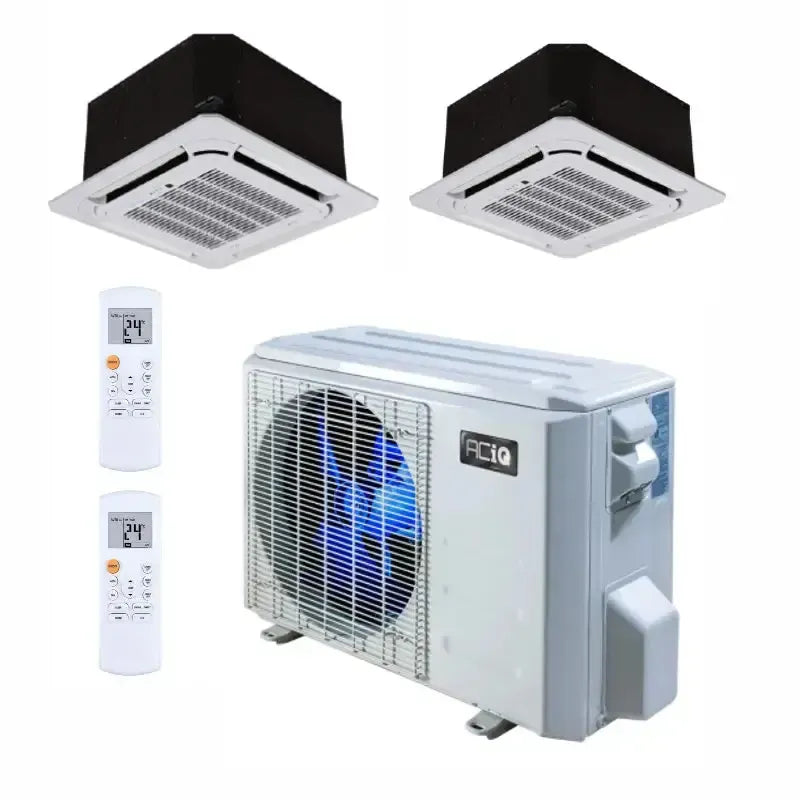 18,000 BTU 22.9 SEER2 ACiQ 2-Zone Ceiling Cassette Mini Split System - 9+9 - ES-18Z-M2/ACIQ-09CC-HH-M-2  Mini Split Systems Direct