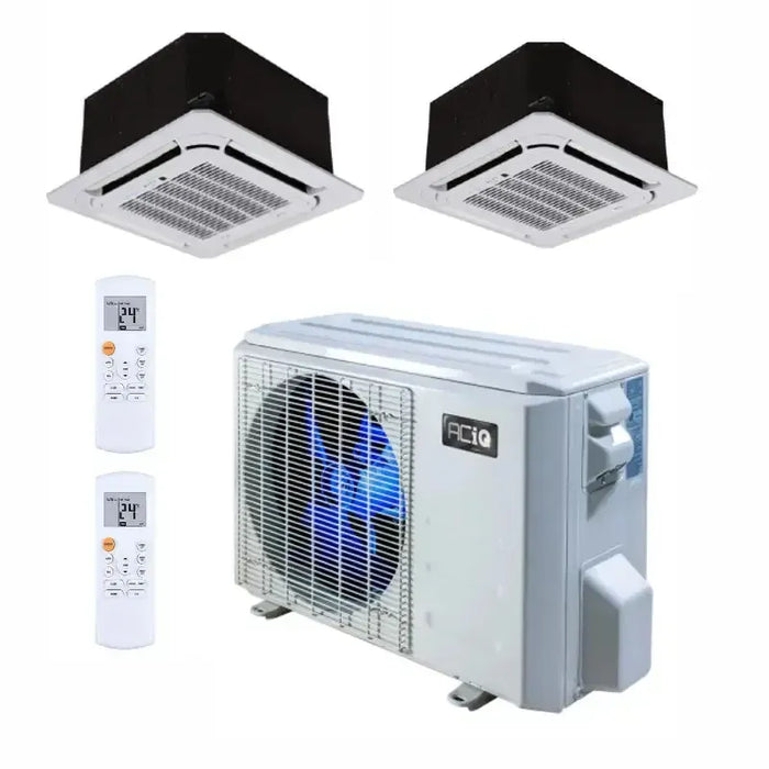 18,000 BTU 22.9 SEER2 ACiQ 2-Zone Ceiling Cassette Mini Split System - 9+9 - ES-18Z-M2/ACIQ-09CC-HH-M-2  Mini Split Systems Direct