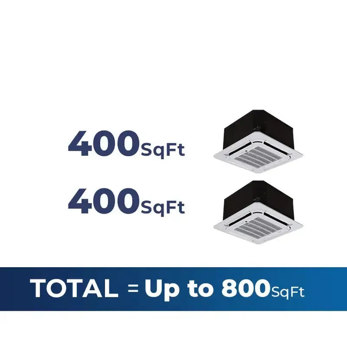 18,000 BTU 22.9 SEER2 ACiQ 2-Zone Ceiling Cassette Mini Split System - 9+9 - ES-18Z-M2/ACIQ-09CC-HH-M-2  Mini Split Systems Direct