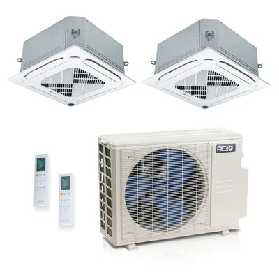18,000 BTU 25.1 SEER2 ACiQ Standard 2-Zone Ceiling Cassette Mini Split System | R454B | 230v - 9+9 - ES-18Z-M3C / ACIQ-09CC-HH-MC-2  Mini Split Systems Direct