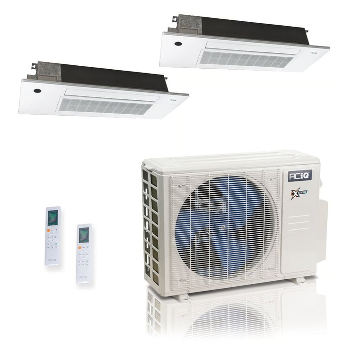 18,000 BTU ACiQ Extreme 25 SEER2 Dual Zone Slim Ceiling Casette Mini Split Heat Pump System - R454B | 230V - 6 + 18 - ACiQ-18Z-HH-M3C / SCC-06-HH-MB / SCC-18-HH-MB  Mini Split Systems Direct