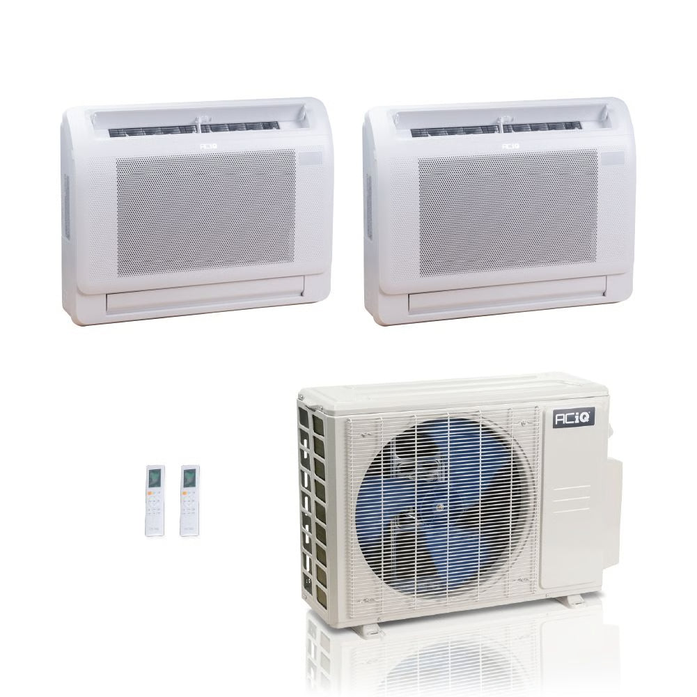 18,000 BTU ACiQ Standard 25.1 SEER2 Dual Zone Floor Mount Mini Split Heat Pump System - R454B | 230V - 9 + 9 - ES-18Z-M3C / ACIQ-09FM-HH-MD-2  Mini Split Systems Direct