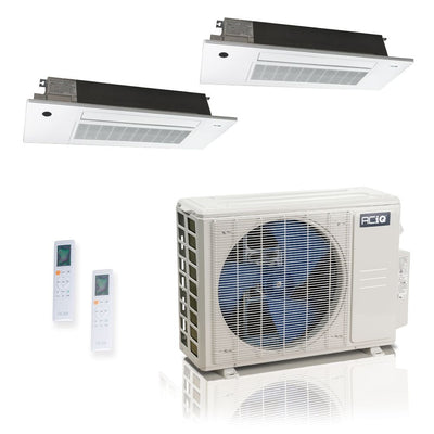 18,000 BTU ACiQ Standard 25.1 SEER2 Dual Zone Slim Ceiling Casette Mini Split Heat Pump System - R454B | 230V - 6 + 18 - ES-18Z-M3C / SCC-06-HH-MB / SCC-18-HH-MB  Mini Split Systems Direct