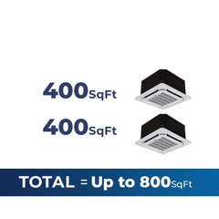 18,000 BTU 22 SEER2 ACiQ 2-Zone Ceiling Cassette Mini Split System w/ Extreme Heat - 9+9