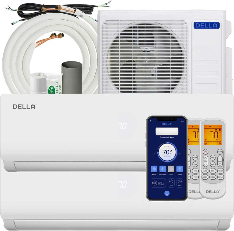 DELLA Versa Series 18000 BTU Dual Zone Mini Split AC 12K+12K Up to 1100 Sq.Ft. / Install Kits Included