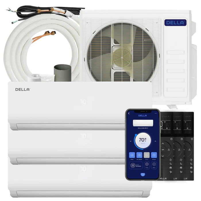 Della Vario Series 27000 BTU Tri-Zone Mini Split AC with R-454B (9K+9K+9k) - Up to 1200 Sq.Ft.