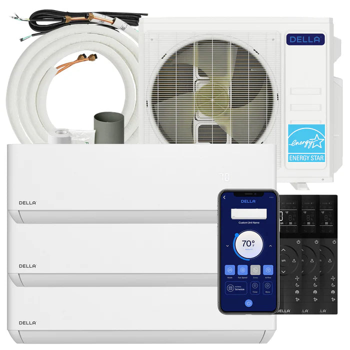 Della Optima Series 27000 BTU Tri-Zone Mini Split AC with R-454B (12K+12K+12k) – Up to 1650 Sq.Ft.
