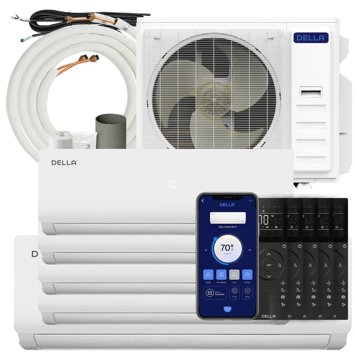DELLA Vario Series 45000 BTU Five Zone Mini Split AC with R-454B (9K+9K+12k+12K+18k) - Up to 2900 Sq.Ft.