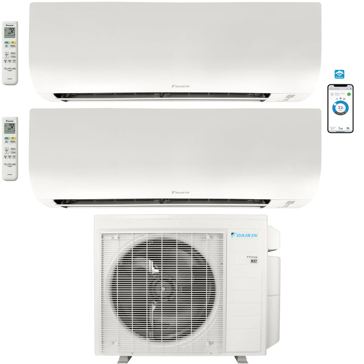 2 - Zone - 24,000 BTU 21 SEER2 Daikin MXM Series Wall Mounted Ductless Mini Split Heat Pump Air Conditioner System 15K + 18K - 230V | R32 | Wi-Fi Enabled - 3MXM24AVJU9 / FTXV15AVJU9 / FTXV18AVJU9  Mini Split Systems Direct