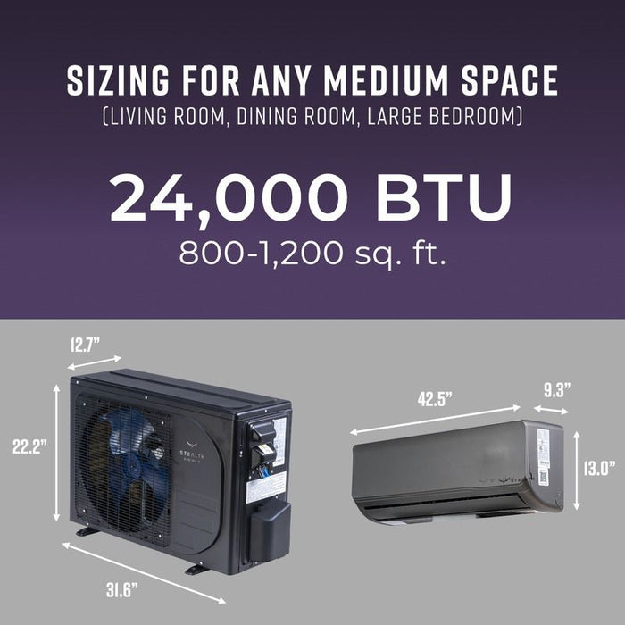24,000 BTU 21 SEER Stealth Solar Ready Single Zone Wall Mount Mini Split System w/ 16ft Line Set - R32 | 230V - S-24W-ACDC230 / S-24Z-ACDC230  Mini Split Systems Direct