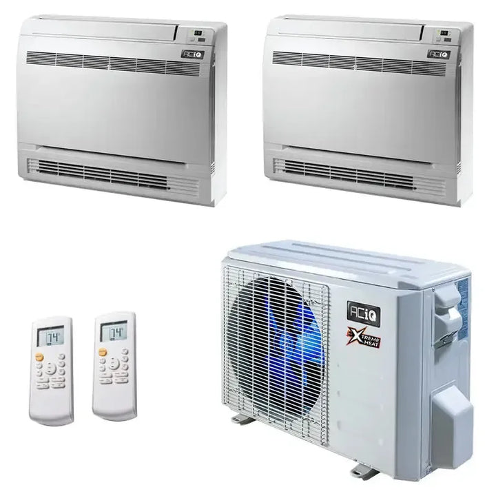 24,000 BTU 22 SEER2 ACiQ 2-Zone Floor Mounted Mini Split System w/ Extreme Heat - 12+12 - ACIQ-18Z-HH-M2B / 2-ACIQ-12FM-HH-MB  Mini Split Systems Direct