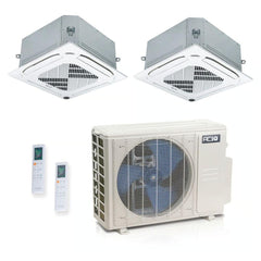 27,000 BTU 25 SEER2 ACiQ Standard 2-Zone Ceiling Cassette Mini Split System | R454B | 230v - 18+18 - ES-27Z-M4C / ACIQ-18CC-HH-MC-2  Mini Split Systems Direct