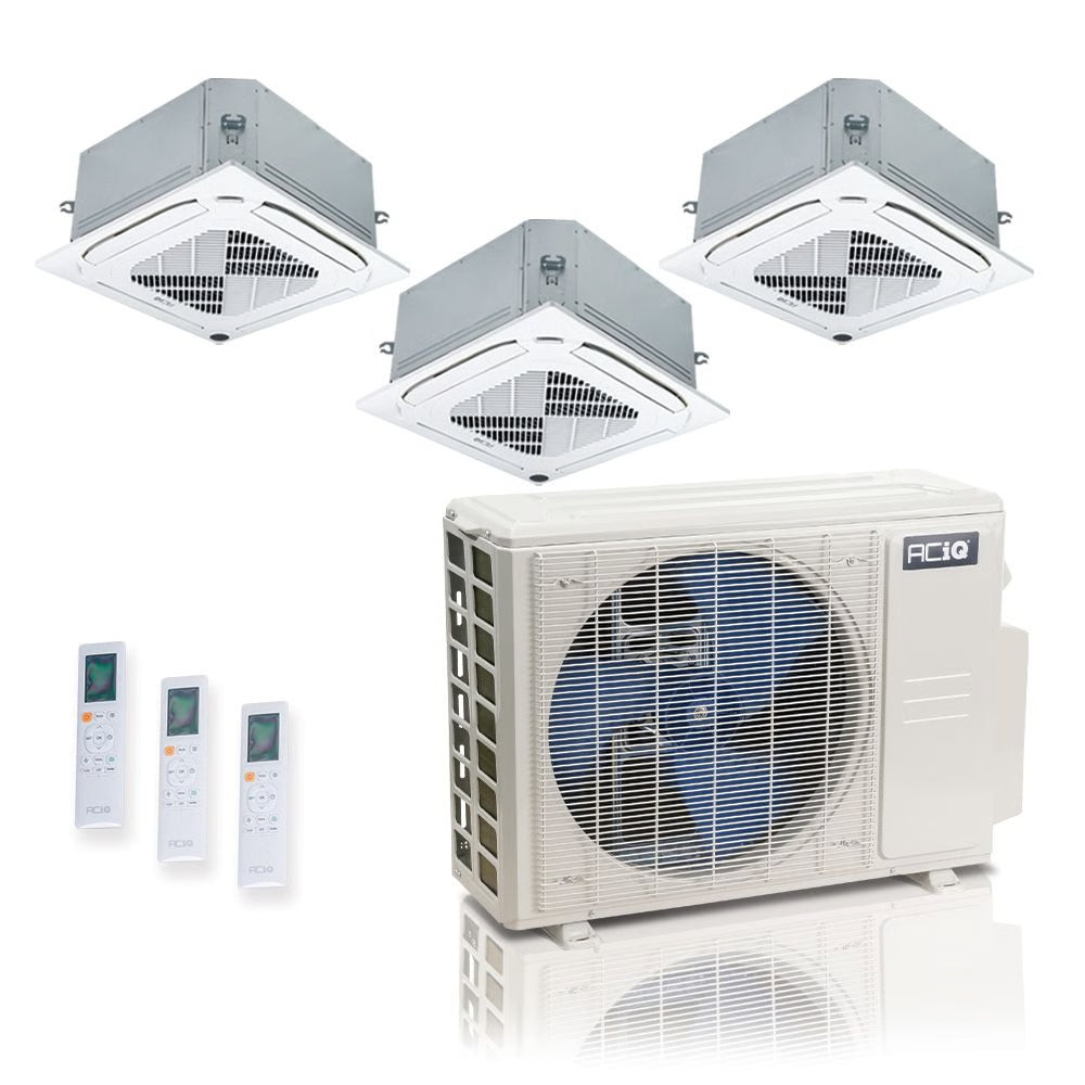 27,000 BTU 25 SEER2 ACiQ Standard 3-Zone Ceiling Cassette Mini Split System | R454B | 230v - 9+9+9 - ES-27Z-M4C / ACIQ-09CC-HH-MC-3  Mini Split Systems Direct