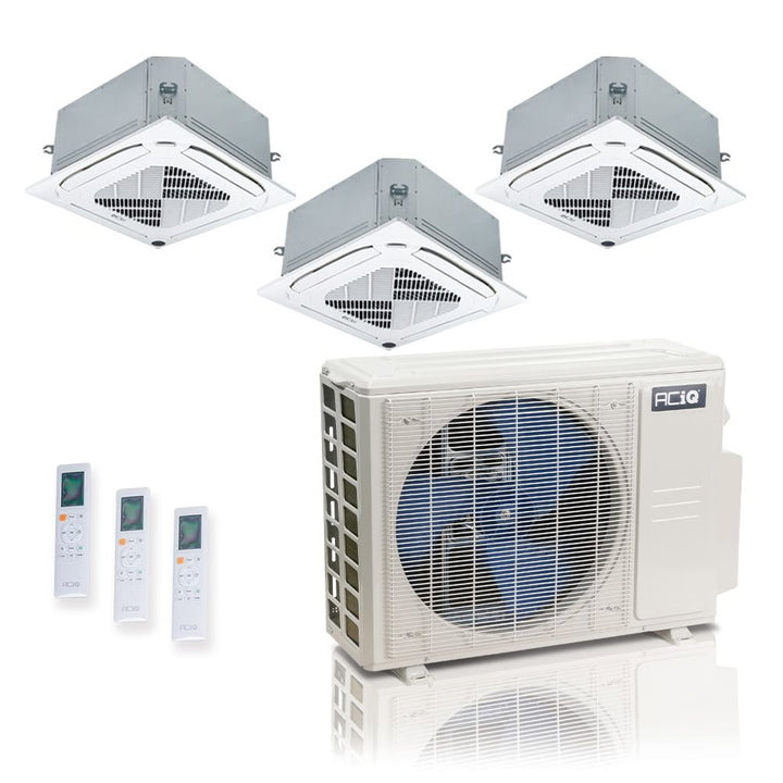 27,000 BTU 25 SEER2 ACiQ Standard 3-Zone Ceiling Cassette Mini Split System | R454B | 230v - 9+9+9 - ES-27Z-M4C / ACIQ-09CC-HH-MC-3  Mini Split Systems Direct