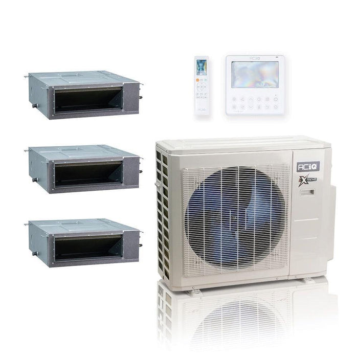 27,000 BTU ACIQ Extreme 19 SEER2 Tri Zone Concealed Duct Mini Split Heat Pump System - R454B | 230V - 9 + 9 + 12 - ACiQ-27Z-HH-M4C / ACIQ-09CD-HH-MC-2 / ACIQ-12CD-HH-MC  Mini Split Systems Direct