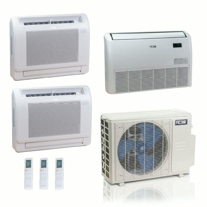 36,000 BTU ACIQ Standard 24 SEER2 Tri Zone Floor Mount Mini Split Heat Pump System - R454B | 230V - 9 + 9 + 18 - ES-36Z-M5C / ACIQ-09FM-HH-MD-2 / ACIQ-18FM-HH-MD  Mini Split Systems Direct