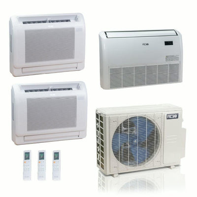 36,000 BTU ACIQ Standard 24 SEER2 Tri Zone Floor Mount Mini Split Heat Pump System - R454B | 230V - 9 + 9 + 18 - ES-36Z-M5C / ACIQ-09FM-HH-MD-2 / ACIQ-18FM-HH-MD  Mini Split Systems Direct