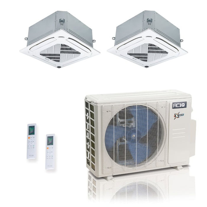 27,000 BTU ACiQ Extreme 23 SEER2 Dual Zone Ceiling Cassette Mini Split Heat Pump System - R454B | 230V - 12 + 12 - ACiQ-27Z-HH-M4C / ACIQ-12CC-HH-MC-2  Mini Split Systems Direct