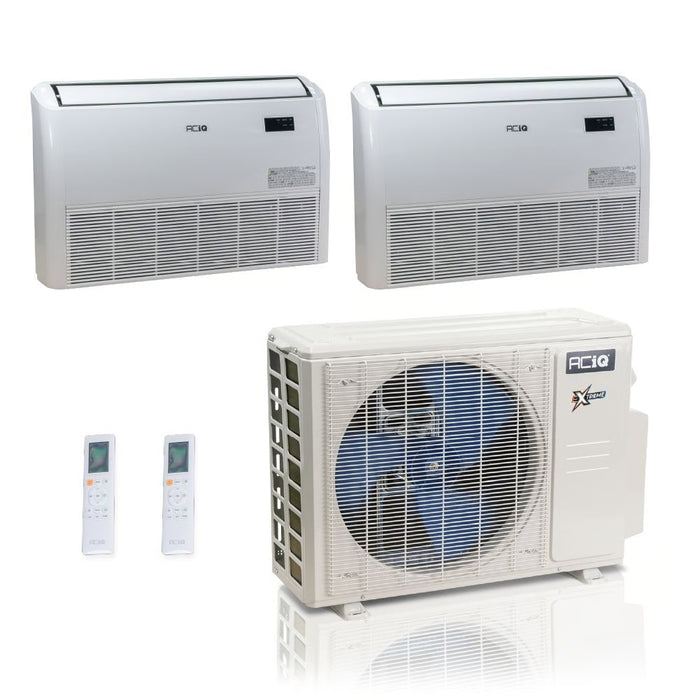 27,000 BTU ACiQ Extreme 23 SEER2 Dual Zone Floor Mount Mini Split Heat Pump System - R454B | 230V - 18 + 18 - ACiQ-27Z-HH-M4C / ACIQ-18FM-HH-MD-2  Mini Split Systems Direct