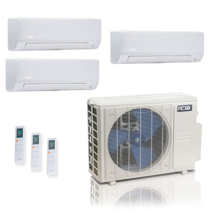 27,000 BTU ACiQ Standard 25 SEER2 Tri Zone Wall Mount Mini Split Heat Pump System - R454B | 230V - 6 + 6 + 12 - ES-27Z-M4C / ACIQ-06W-HH-MD-2 / ACIQ-12W-HH-MD  Mini Split Systems Direct