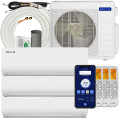 DELLA Vario Series 27000 BTU Tri-Zone Mini Split AC - Cools Up to 1800 Sq.Ft, 9K+9K+18K