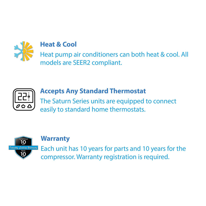 1.5 - 5 Ton 14.3 SEER2 Air-Con Saturn Series Heat Pump Air Conditioner System Multi Positional - ATSEM4H4T18 / ATSCV4H4T18-ATSEM4H4T24 / ATSCV4H4T24-ATSEM4H4T30 / ATSCV4H4T30-ATSEM4H4T36 / ATSCV4H4T36-ATSEM4H4T42 / ATSCV4H4T42  Mini Split Systems Direct