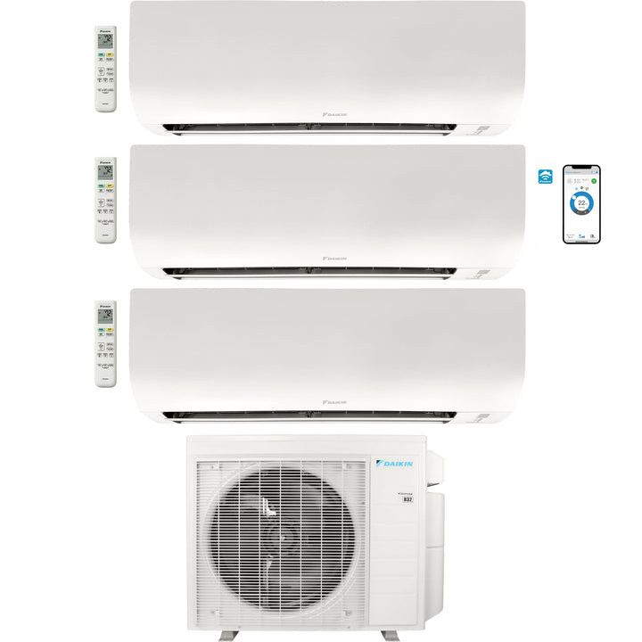 3 - Zone - 24,000 BTU 21 SEER2 Daikin MXM Series Wall Mounted Ductless Mini Split Heat Pump Air Conditioner System 9K + 9K + 12K - 230V | R32 | Wi-Fi Enabled - 3MXM24AVJU9 / FTXV09AVJU9 / FTXV09AVJU9 / FTXV12AVJU9  Mini Split Systems Direct