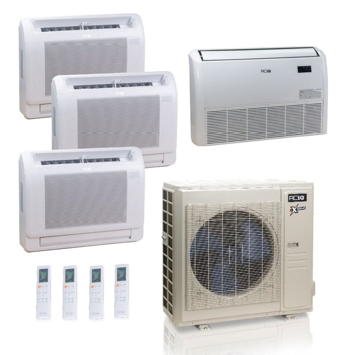 36,000 BTU ACIQ Extreme 23 SEER2 Quad Zone Floor Mount Mini Split Heat Pump System - R454B | 230V - 9 + 9 + 12 + 18 - ACIQ-36Z-HH-M5C / ACIQ-09FM-2 / ACIQ-12FM / ACIQ-18FM  Mini Split Systems Direct