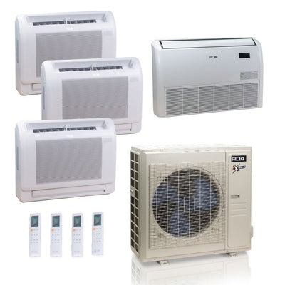 36,000 BTU ACIQ Extreme 23 SEER2 Quad Zone Floor Mount Mini Split Heat Pump System - R454B | 230V - 9 + 9 + 9 + 18 - ACIQ-36Z-HH-M5C / ACIQ-09FM-HH-MD-3 / ACIQ-18FM-HH-MD  Mini Split Systems Direct