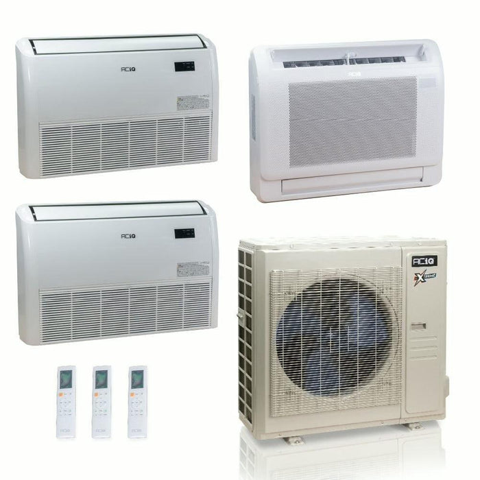 36,000 BTU ACIQ Extreme 23 SEER2 Tri Zone Floor Mount Mini Split Heat Pump System - R454B | 230V - 12 + 18 + 18 - ACIQ-36Z-HH-M5C / ACIQ-12FM-HH-MD / ACIQ-18FM-HH-MD-2  Mini Split Systems Direct