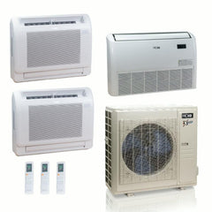 36,000 BTU ACIQ Extreme 23 SEER2 Tri Zone Floor Mount Mini Split Heat Pump System - R454B | 230V - 9 + 12 + 18 - ACIQ-36Z-HH-M5C / ACIQ-09FM / ACIQ-12FM / ACIQ-18FM  Mini Split Systems Direct