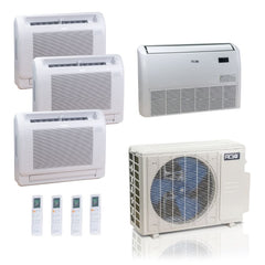 36,000 BTU ACIQ Standard 24 SEER2 Quad Zone Floor Mount Mini Split Heat Pump System - R454B | 230V - 9 + 9 + 12 + 18 - ES-36Z-M5C / ACIQ-09FM-2 / ACIQ-12FM / ACIQ-18FM  Mini Split Systems Direct