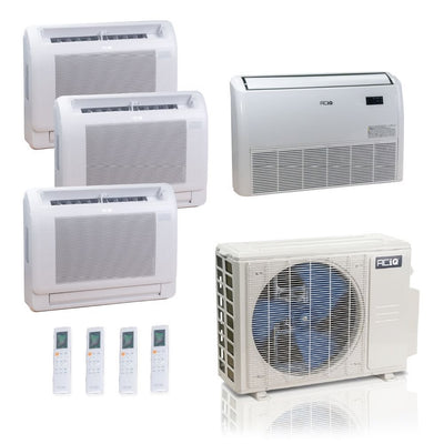 36,000 BTU ACIQ Standard 24 SEER2 Quad Zone Floor Mount Mini Split Heat Pump System - R454B | 230V - 9 + 9 + 12 + 18 - ES-36Z-M5C / ACIQ-09FM-2 / ACIQ-12FM / ACIQ-18FM  Mini Split Systems Direct