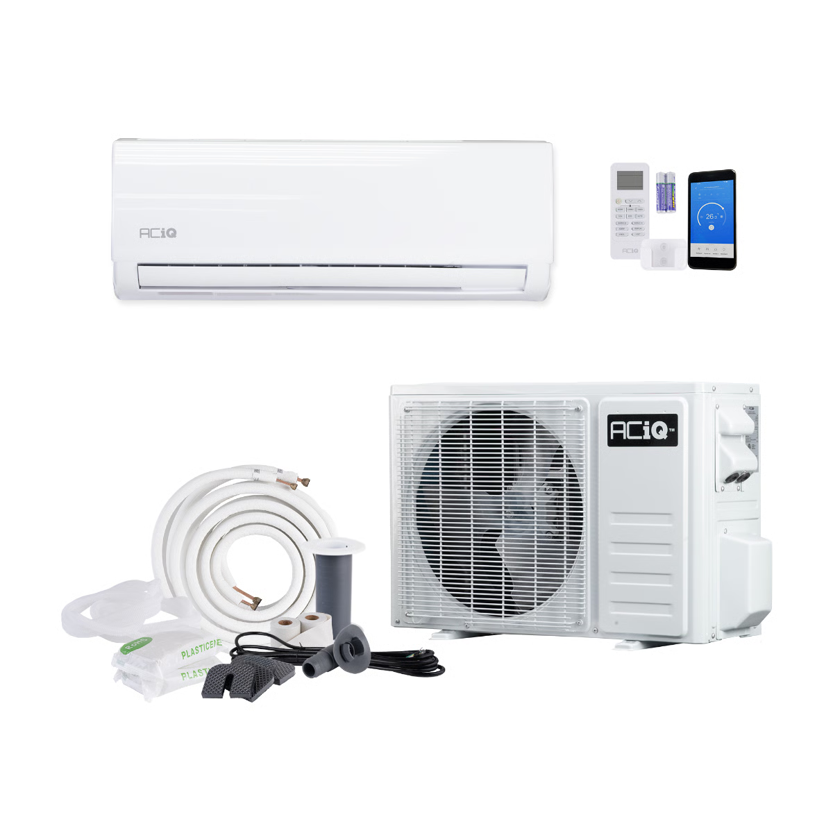 36,000 BTU ACiQ Essentials 19 SEER2 Single Zone Wall Mounted Mini Split Heat Pump System - R454B | White | 230V - ACiQ-K36Z-HP230B / ACiQ-K36W-W-HP230B  Mini Split Systems Direct